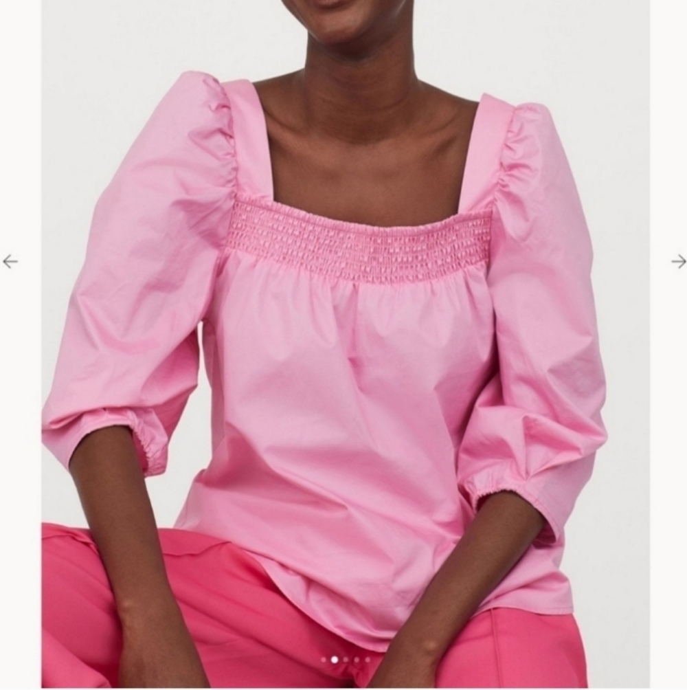 H&M Pink Puff Sleeve Top Size Mediun NWT